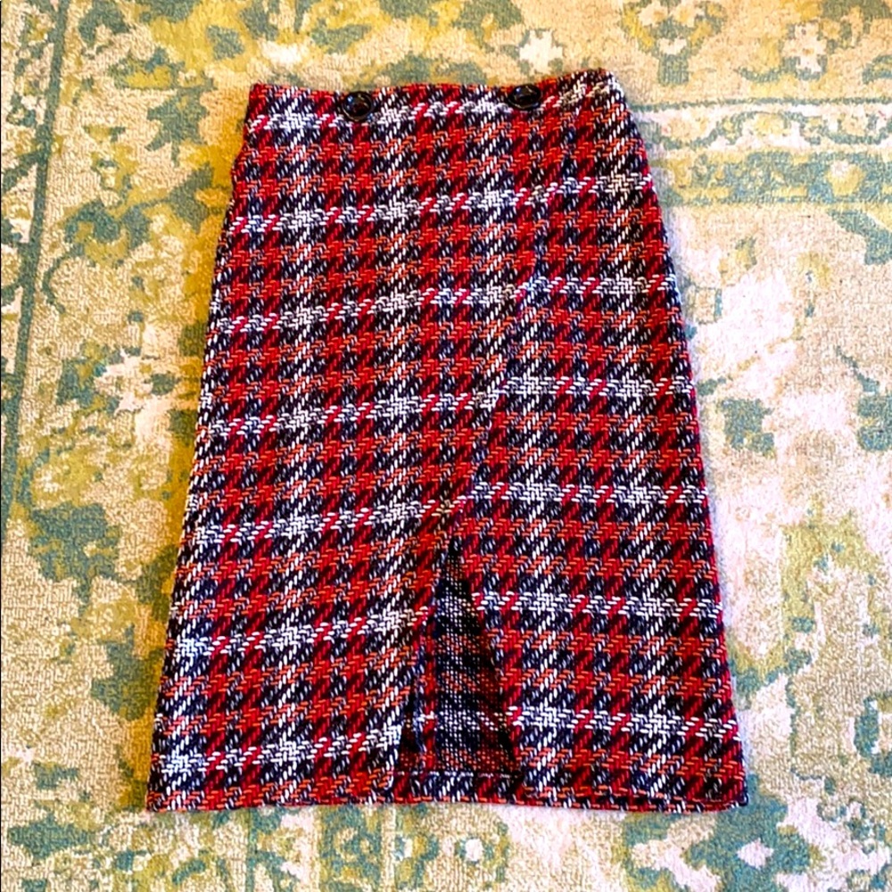 Topshop Red and Black Plaid Midi Skirt